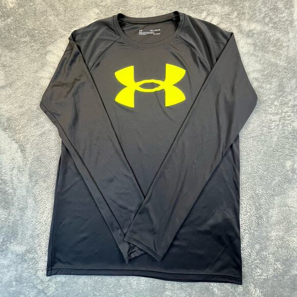 Under Armour Shirt Youth Extra Large Long Sleeve Heat Gear Base Layer Neon Logo - Picture 1 of 9